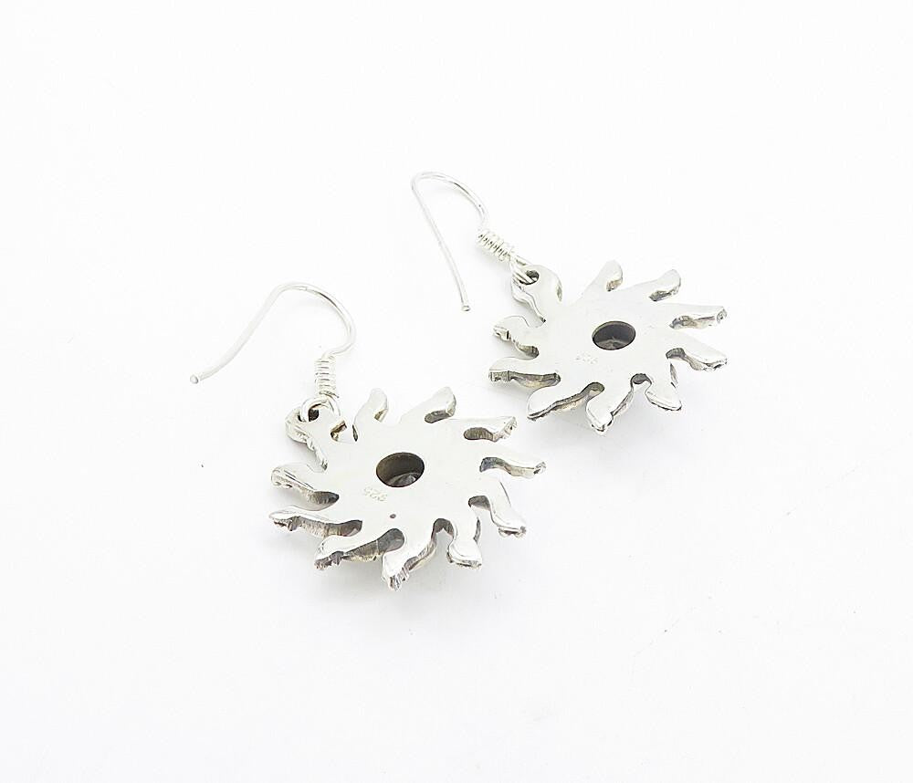925 Sterling Silver  Smoky Topaz Shining Sun Motif Dangle Earrings  EG3658