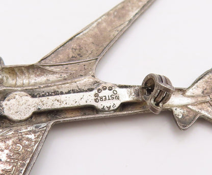 925 Sterling Silver Vintage Brooch Pin Solid Cutout Mini Aeroplan  BP11243