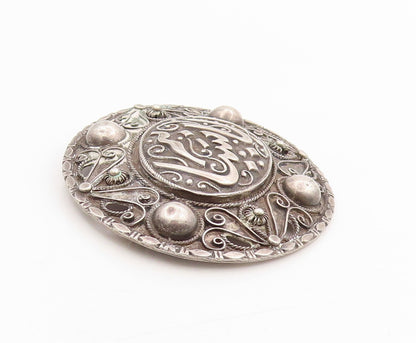 925 Sterling Silver Vintage Brooch Arabic Calligraphy Beaded Scrollwork  BP12047