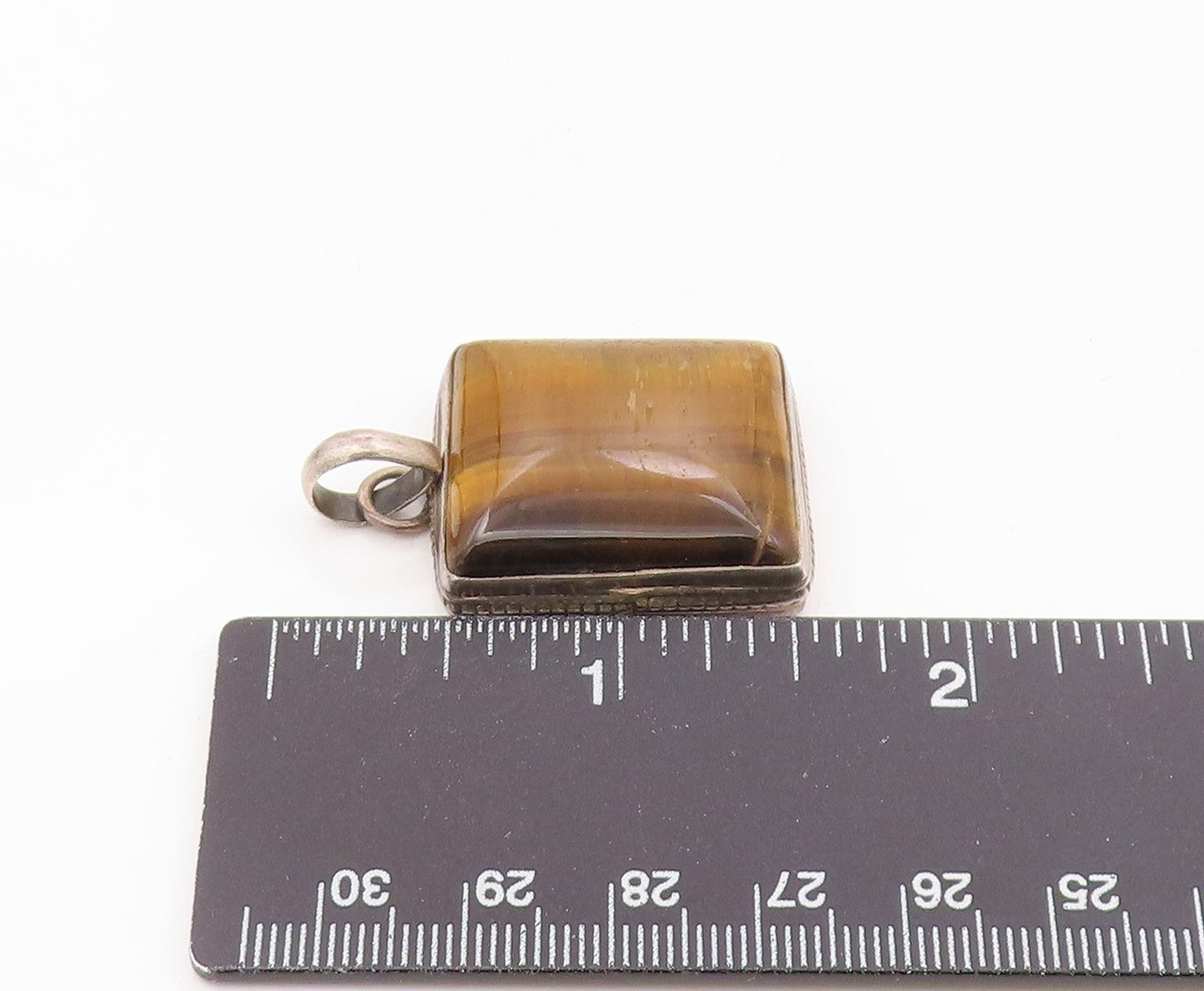925 Sterling Silver  Vintage Cabochon Cut Tiger's Eye Square Pendant  PT12176