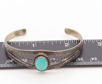 925 Sterling Silver Vintage Bracelet NAVAJO Turquoise Split Roped Cuff  BT11185