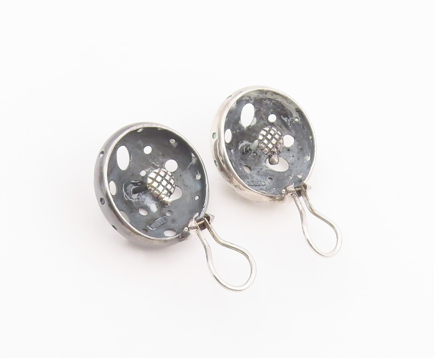 925 Sterling Silver Vintage Earrings PEDRO BOREGAARD Classic Cutout Dome EG14467