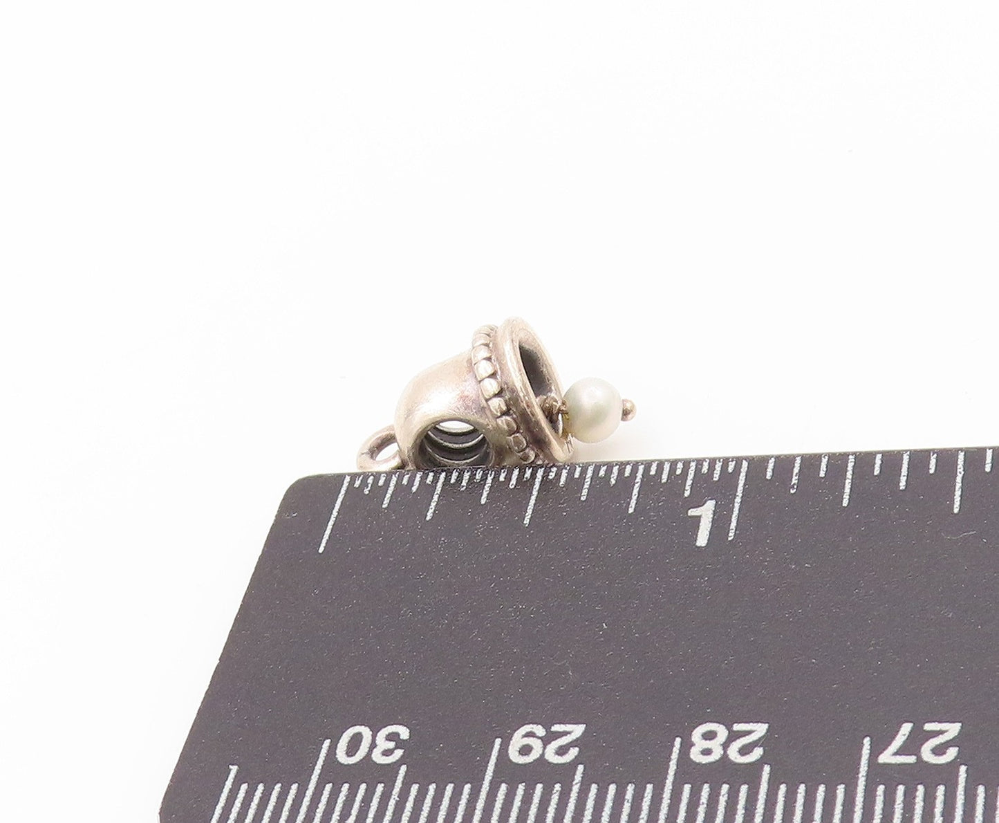 925 Sterling Silver Vintage Pendant PANDORA Designer Pearl Bell Shape   PT24094