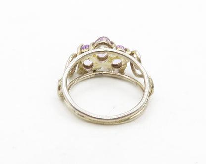 925 Silver  Vintage Prong Set Amethyst Petite Swirl Band Ring Sz 4.5  RG19833