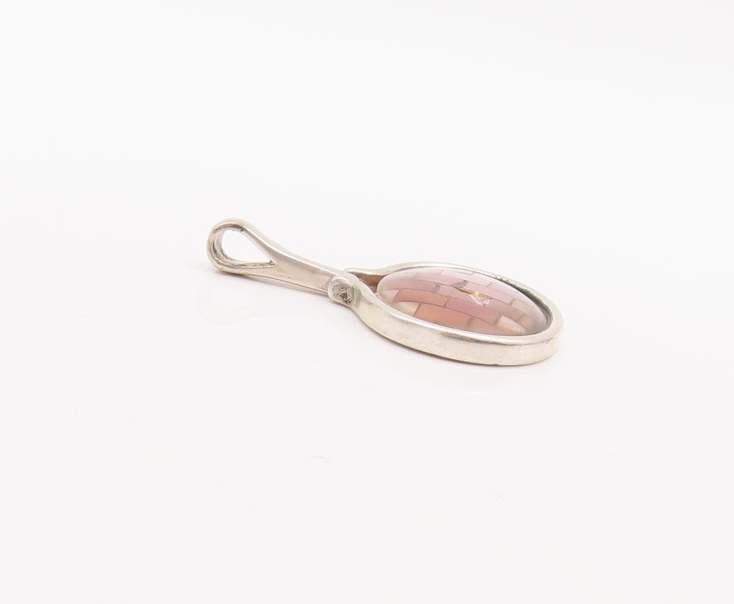 925 Sterling Silver Vintage Pendant Rectangle Cut Abalone Oval Collage  PT23399