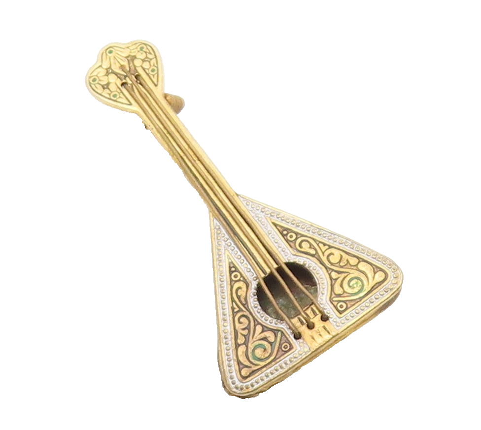 925 Sterling Silver  Vintage 2 Tone Balalaika Instrument Brooch Pin  BP8785