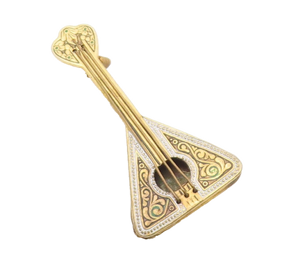 925 Sterling Silver  Vintage 2 Tone Balalaika Instrument Brooch Pin  BP8785