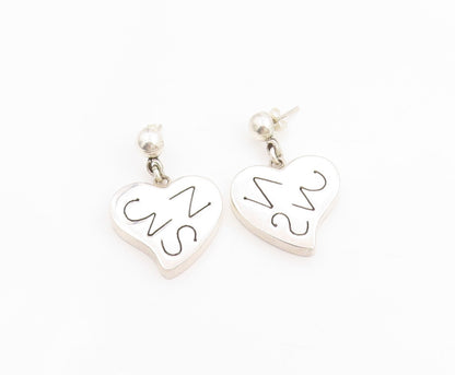 925 Sterling Silver Vintage Earrings MEXICO Carved Initials Love Heart  EG13719