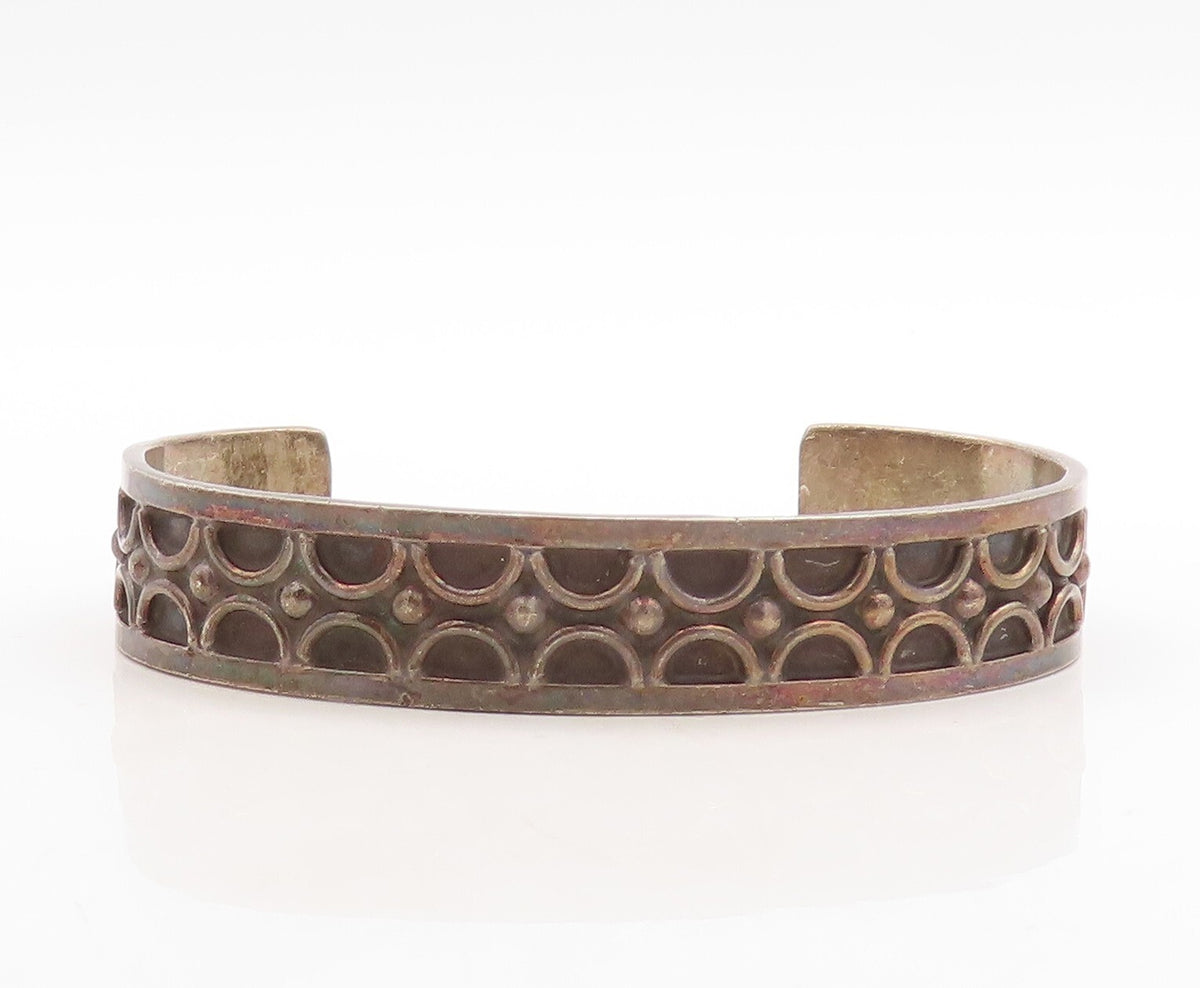 925 Sterling Silver Vintage Bracelet MEXICO Semi Circles Carved Cuff  BT10956