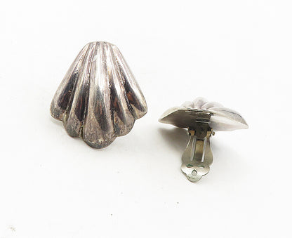 925 Sterling Silver  Vintage Dark Tone Scalloped Non Pierce Earrings  EG4952