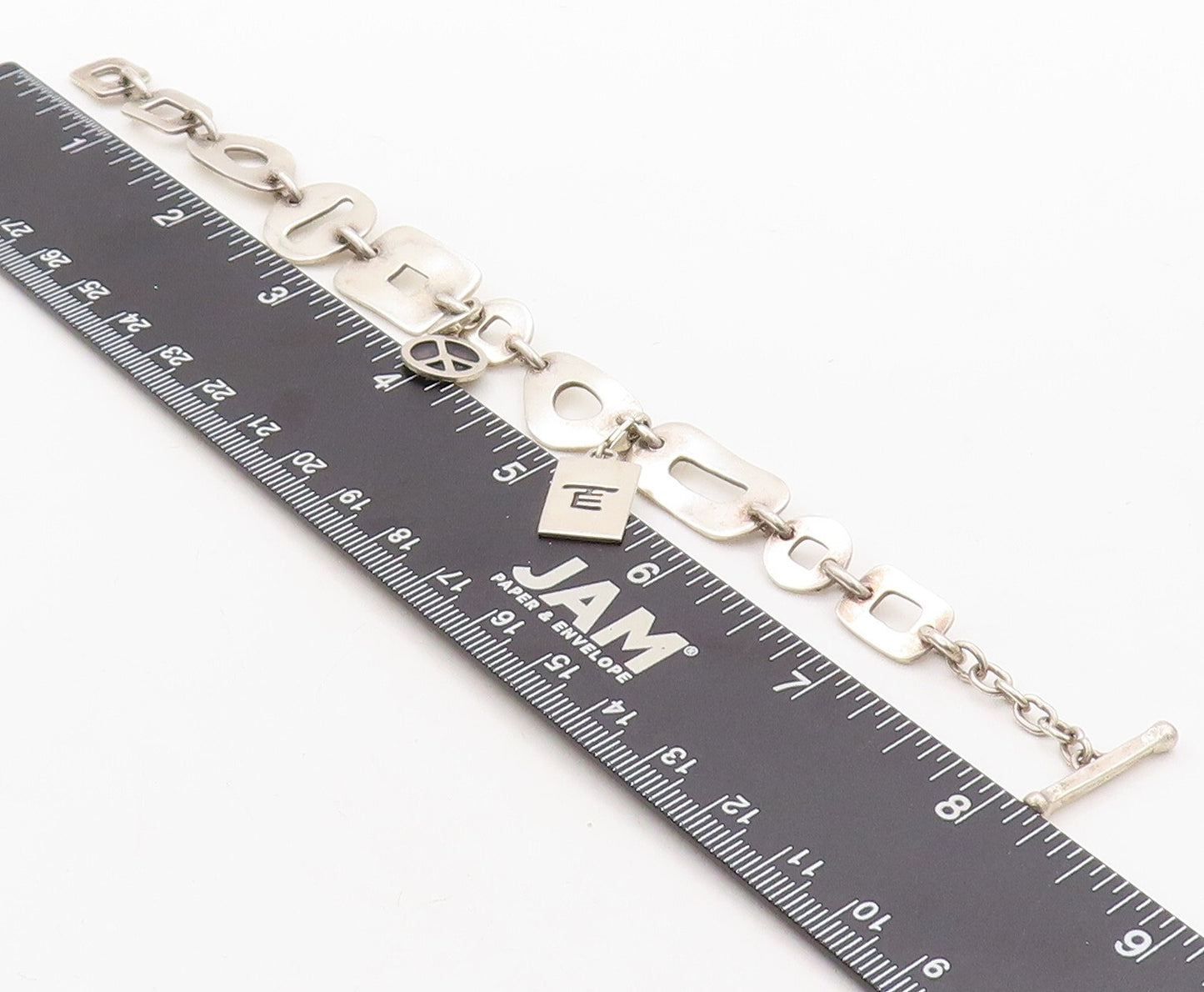 925 Sterling Silver Vintage Bracelet Minimalist Carved Dangling Charms  BT10930