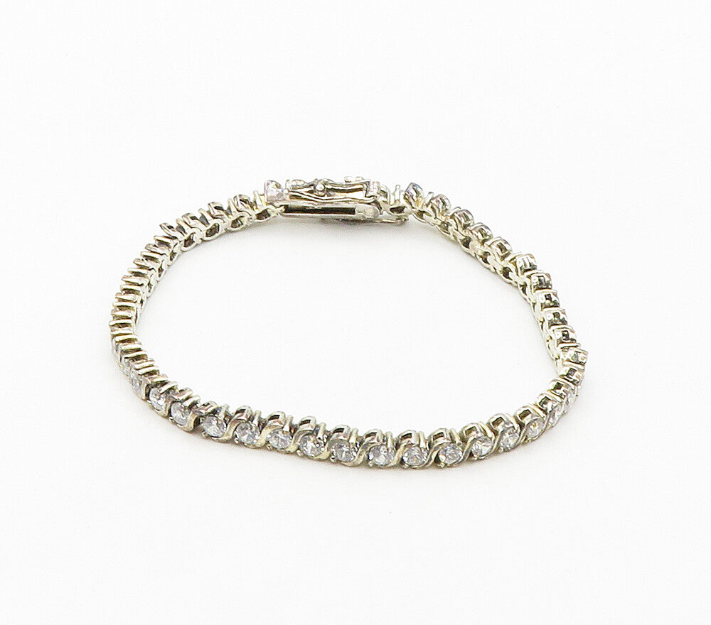 925 Sterling Silver  Round Cut Cubic Zirconia S Swirl Chain Bracelet  BT6468