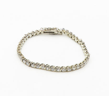 925 Sterling Silver  Round Cut Cubic Zirconia S Swirl Chain Bracelet  BT6468