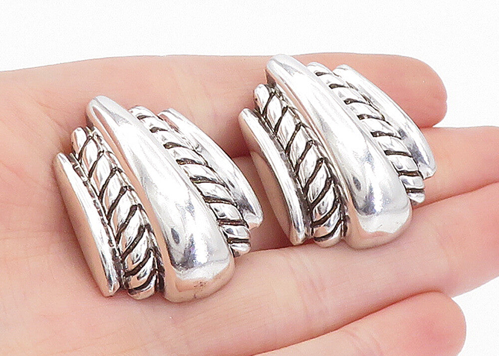 925 Sterling Silver  Vintage Shiny Fluted Design Non Pierce Earrings  EG2407