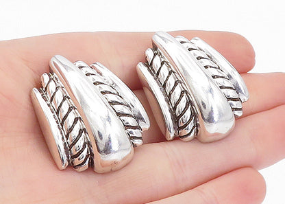 925 Sterling Silver  Vintage Shiny Fluted Design Non Pierce Earrings  EG2407