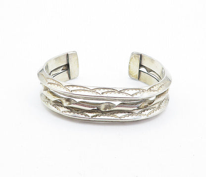 NAVAJO 925 Sterling Silver  Vintage Etched Border Twist Cuff Bracelet  BT2755