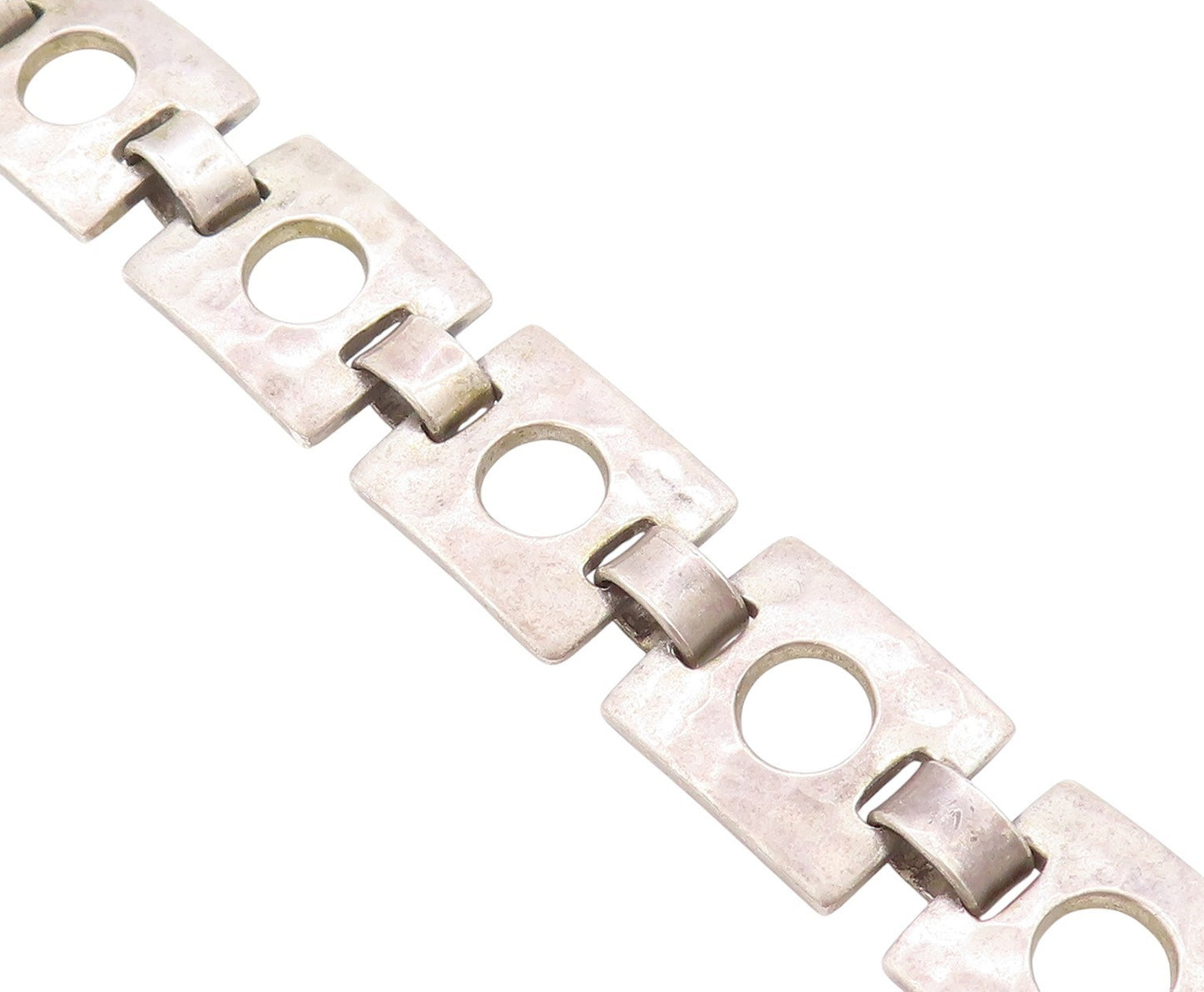 925 Sterling Silver Vintage Bracelet Square Open Work Metal Linked BT11271
