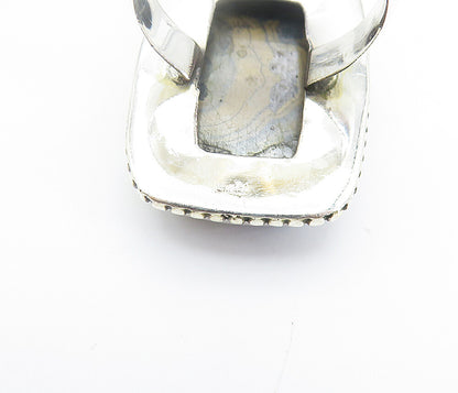 925 Sterling Silver  Cabochon Cut Brown Agate Square Cocktail Ring Sz 8 RG8141