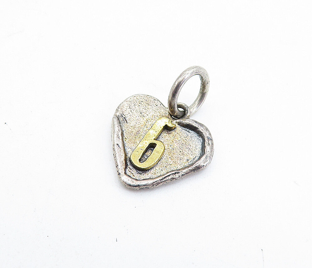 925 Sterling Silver  Vintage Petite Rustic Two Tone Love Heart Pendant  PT4376
