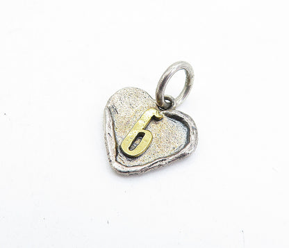 925 Sterling Silver  Vintage Petite Rustic Two Tone Love Heart Pendant  PT4376