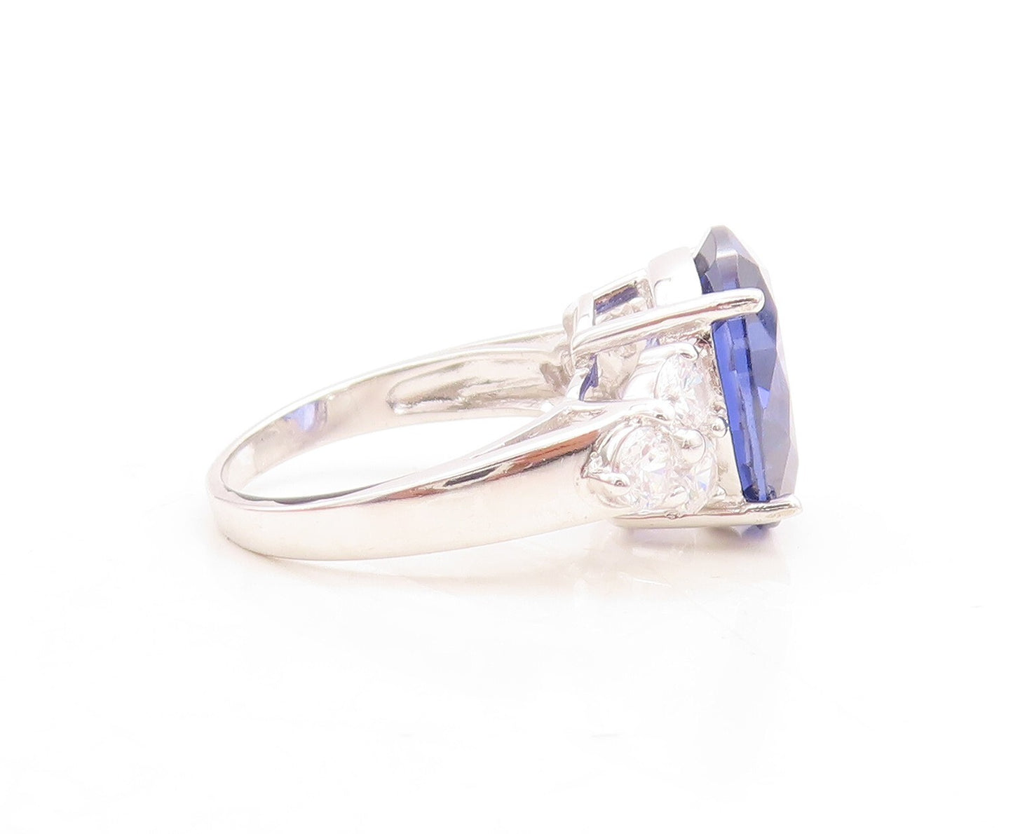 925 Sterling Silver Vintage Ring Round Cut Sapphire Beaded CZ  Sz 7  RG30106