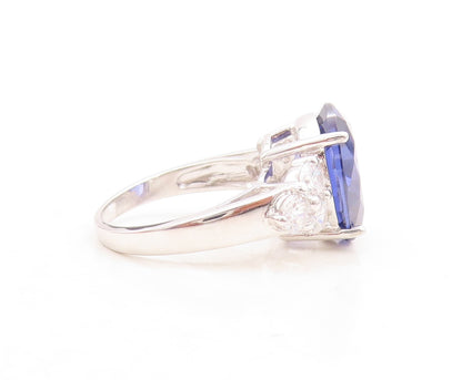 925 Sterling Silver Vintage Ring Round Cut Sapphire Beaded CZ  Sz 7  RG30106