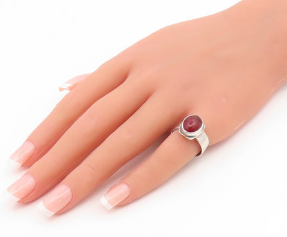 925 Sterling Silver Vintage Ring Classic Cabochon Carnelian Band  Sz 6  RG35123