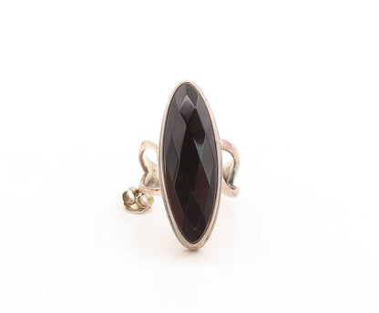 925 Sterling Silver Vintage Ring Large Oval Cut Onyx Split Band  Sz 8  RG30125