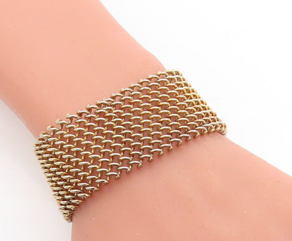 925 Sterling Silver  Vintage Shiny Minimalist Net Design Chain Bracelet BT1442