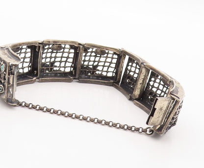 925 Sterling Silver Vintage Bracelet AMIR PORAN Net Cutout Turquoise  BT10831