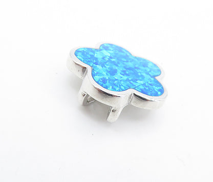 925 Sterling Silver  Petite Shiny Inlaid Blue Fire Flower Motif Pendant PT5564