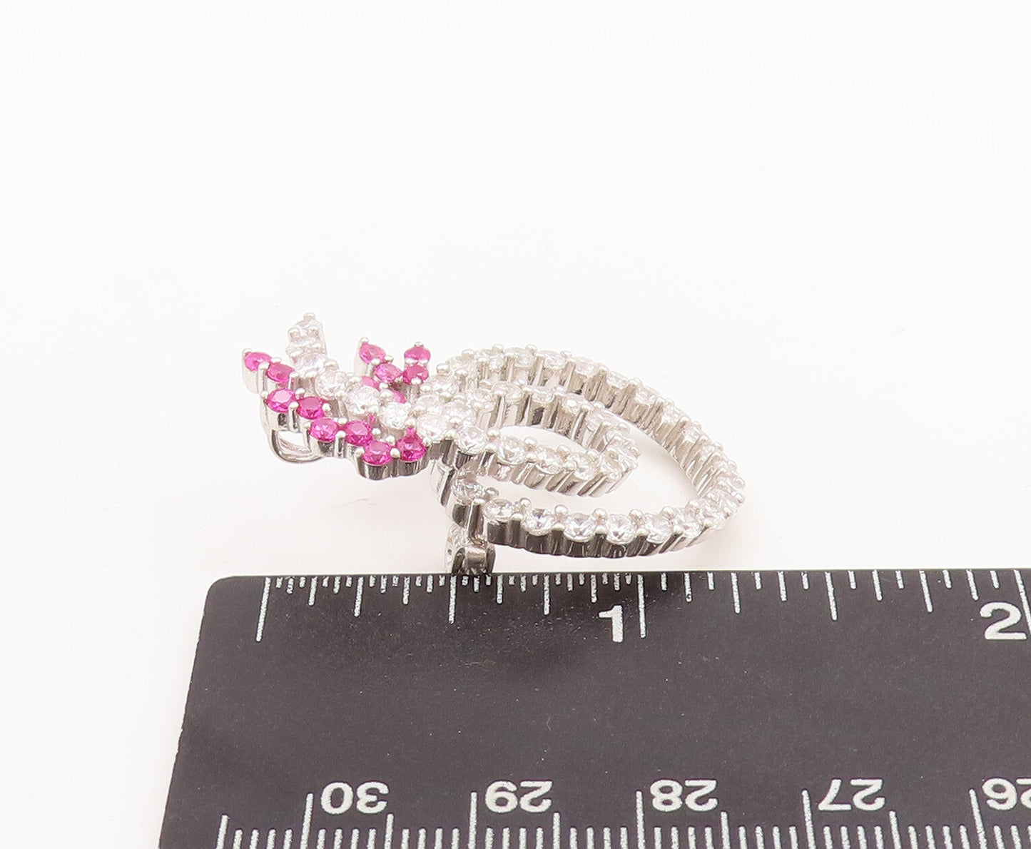 925 Sterling Silver Vintage Brooch Pin Designer Two Tone CZ Band Loop  BP11050