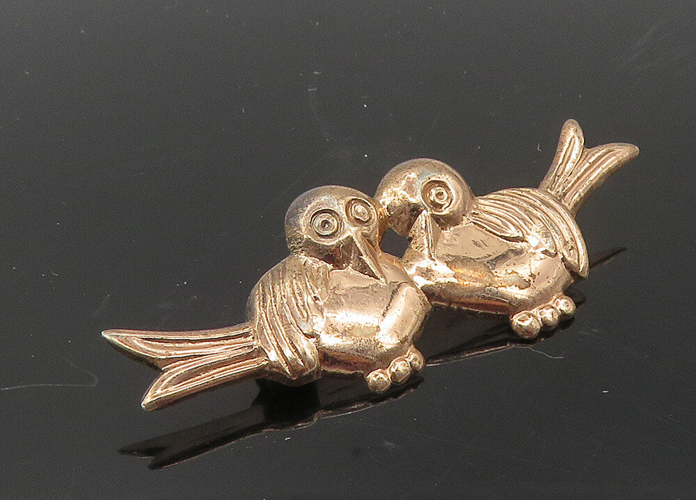 925 Sterling Silver  Vintage Shiny Petite Love Birds Motif Brooch Pin  BP4051