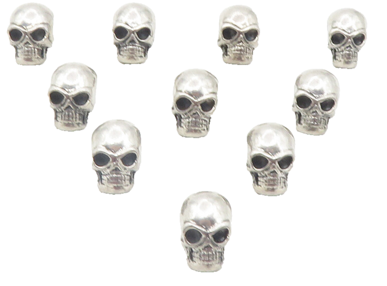 925 Sterling Silver  Vintage Lot Of 11 Shiny Skull Head Slide Pendants  PT9513