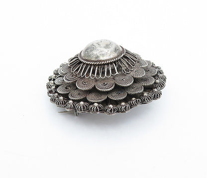 SIAM 925 Sterling Silver  Vintage Antique Oxidized Floral Brooch Pin  BP1181