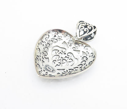 925 Sterling Silver Shiny Open Swirl Pattern Love Heart Drop Pendant PT5948