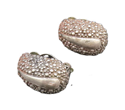 DESIGNER 925 Silver  Vintage Rough Texture Curved Non Pierced Earrings EG12134