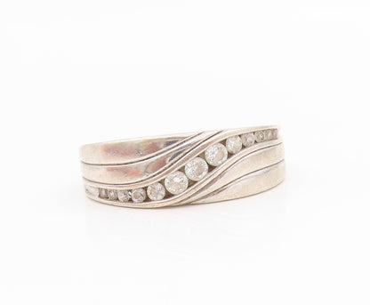 925 Sterling Silver Vintage Ring Round CZ Wavy Channel Set Band  Sz 10  RG34543