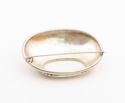 925 Sterling Silver  Vintage Shiny Smooth Bubble Trim Oval Brooch Pin  BP4049