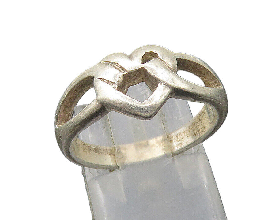 925 Sterling Silver  Vintage Shiny Open Love Heart Band Ring Sz 6.5  RG22248