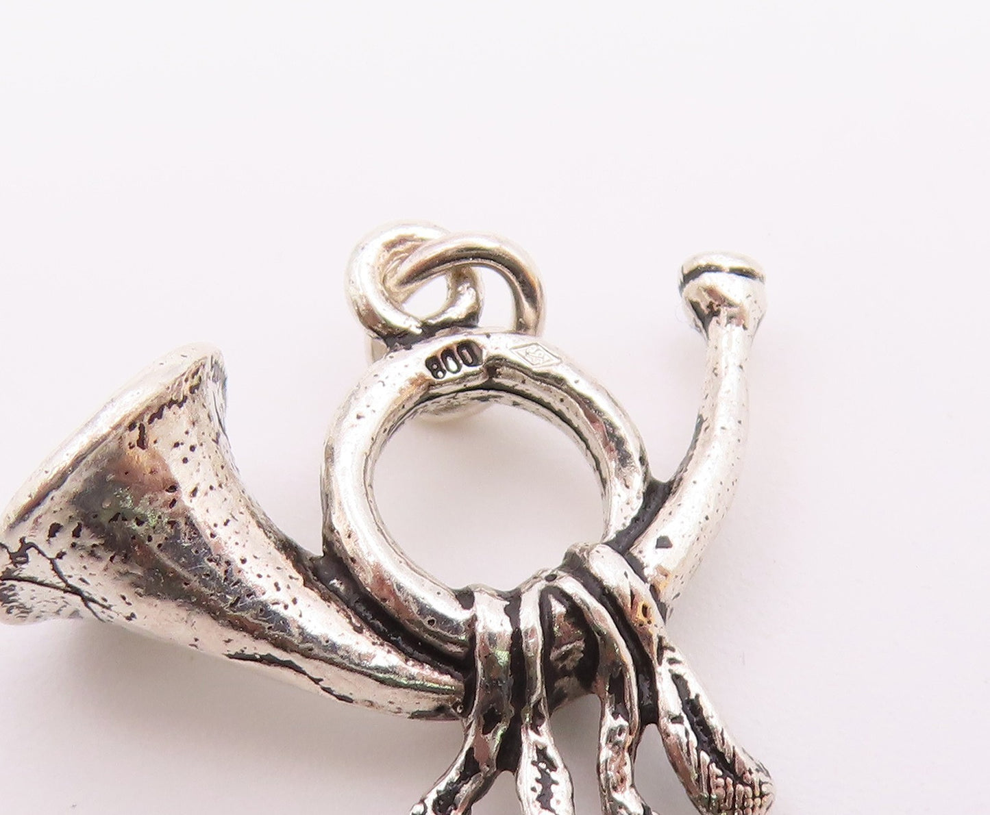 925 Sterling Silver  Vintage Shiny French Horn Petite Pendant  PT18944