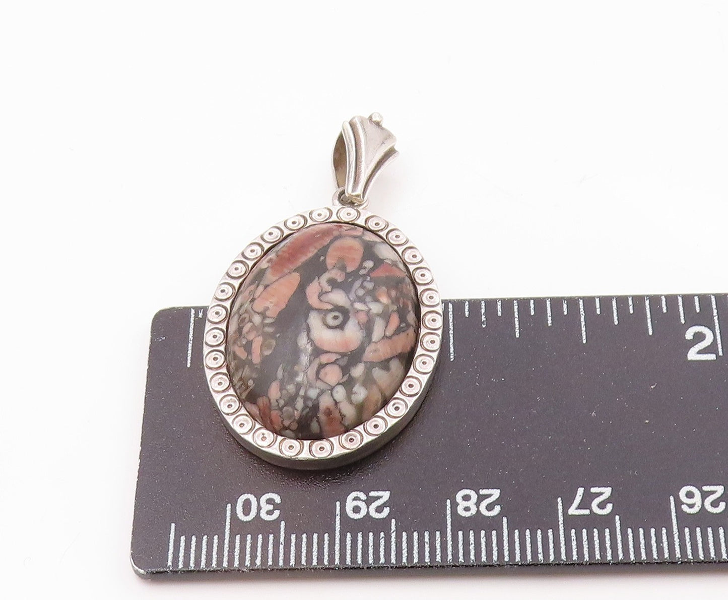 925 Sterling Silver Vintage Matte Cabochon Cut Circle Pattern Pendant PT20022