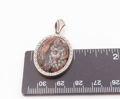 925 Sterling Silver Vintage Matte Cabochon Cut Circle Pattern Pendant PT20022