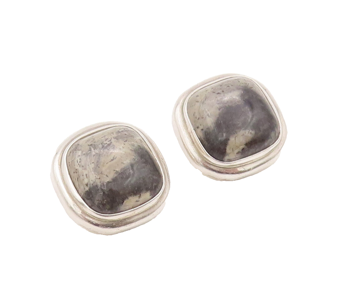 925 Sterling Silver Vintage Earrings Cabochon Gemstone  Square  EG12799