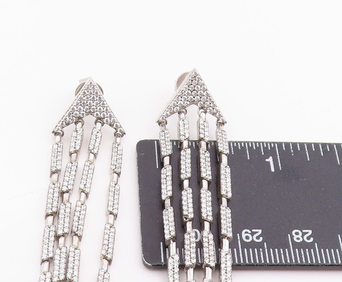925 Sterling Silver Vintage Earrings CZ Elegant Geometric Linear Drop  EG14231