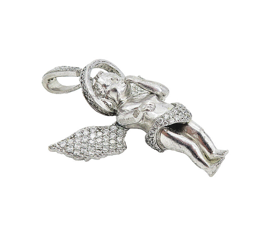 925 Sterling Silver  Vintage Topaz Encrusted Baby Angel Drop Pendant  PT6281