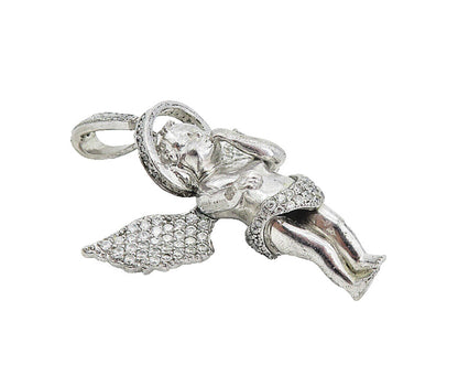 925 Sterling Silver  Vintage Topaz Encrusted Baby Angel Drop Pendant  PT6281