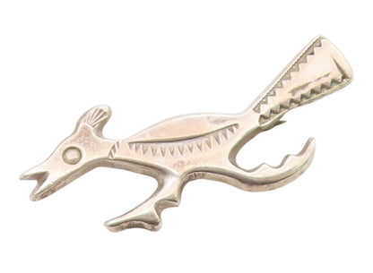 925 Sterling Silver Vintage Brooch Pin SOUTHWESTERN Etched Roadrunner  BP12551