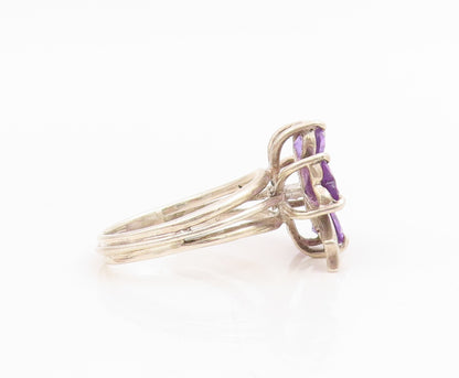 925 Sterling Silver Vintage Ring Amethyst Lucky Four Leaf Clover  Sz 7  RG34824