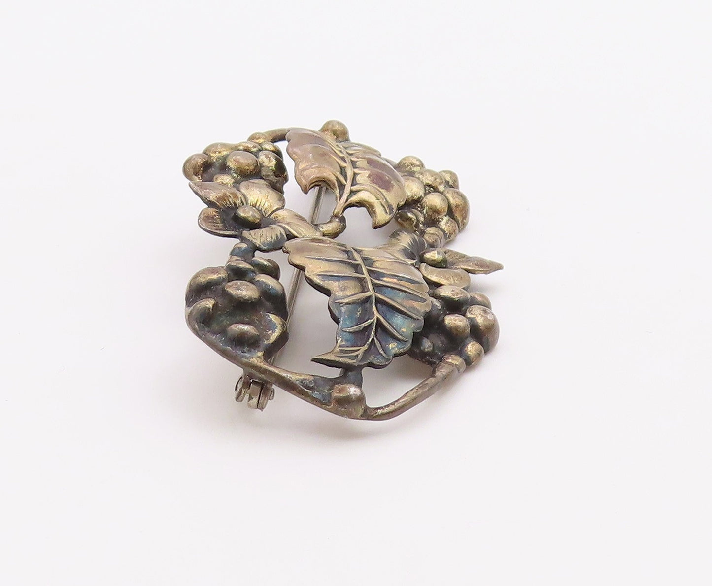 925 Sterling Silver  Vintage Antique Floral Grape Vine Brooch Pin  BP7289
